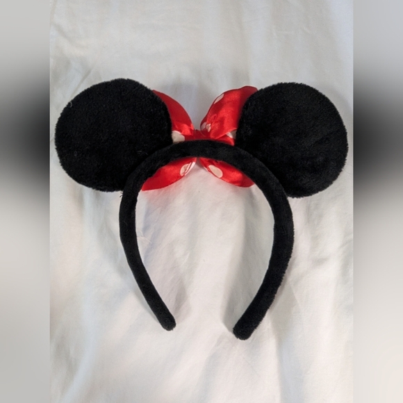Disney Minnie Mouse Ears Red and Black Polka Dot Bow Headband - Picture 5 of 6